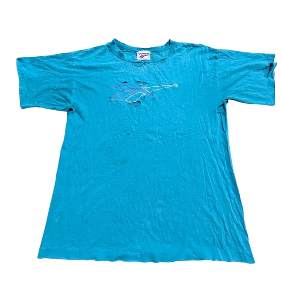 Vintage 90s Reebok Thrashed Single Stitch T Shirt Retro Large 80s Grunge - Picture 1 of 10